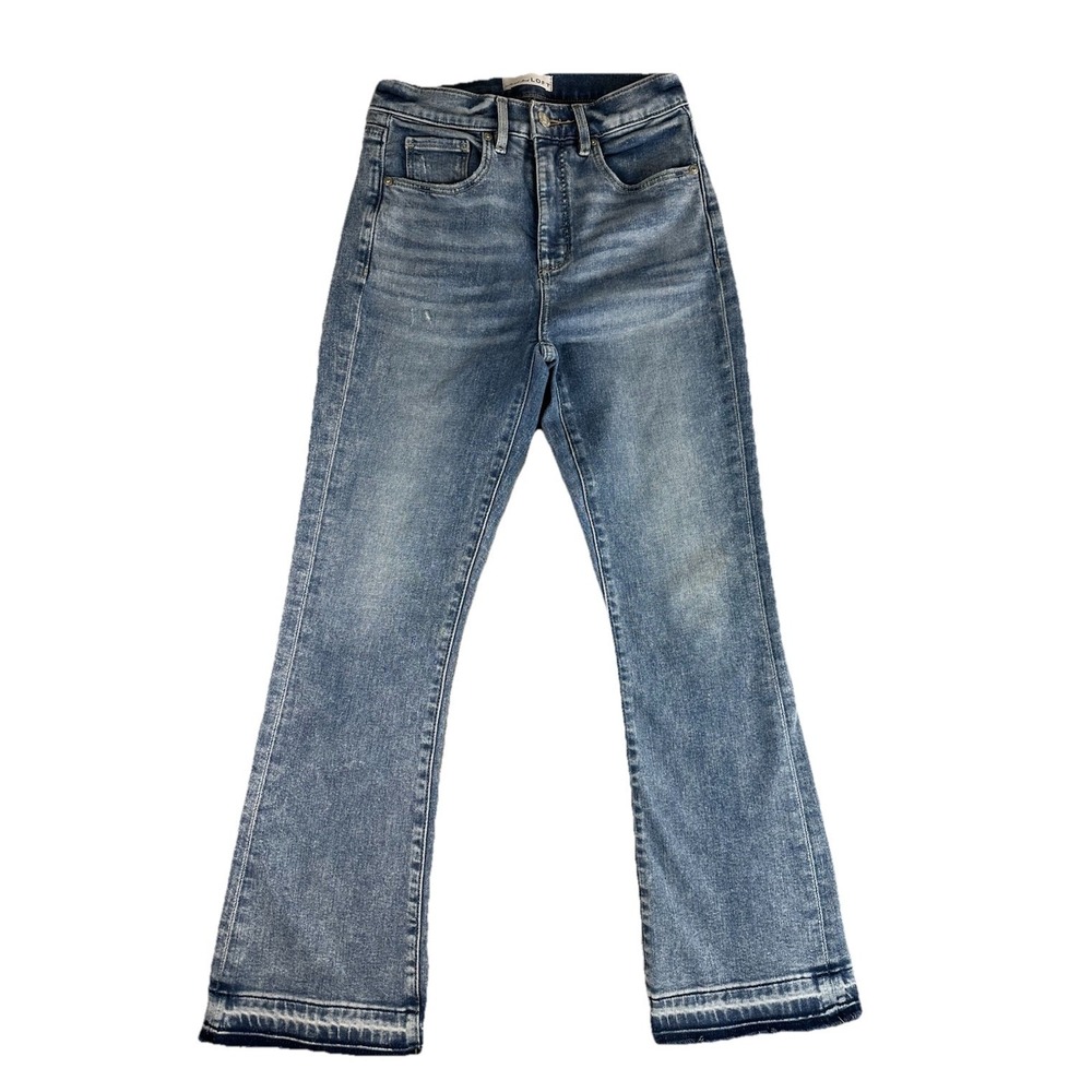 Loft Women's Cropped Jeans Size 25 Distressed Hem Ankle Blue Denim 25x26